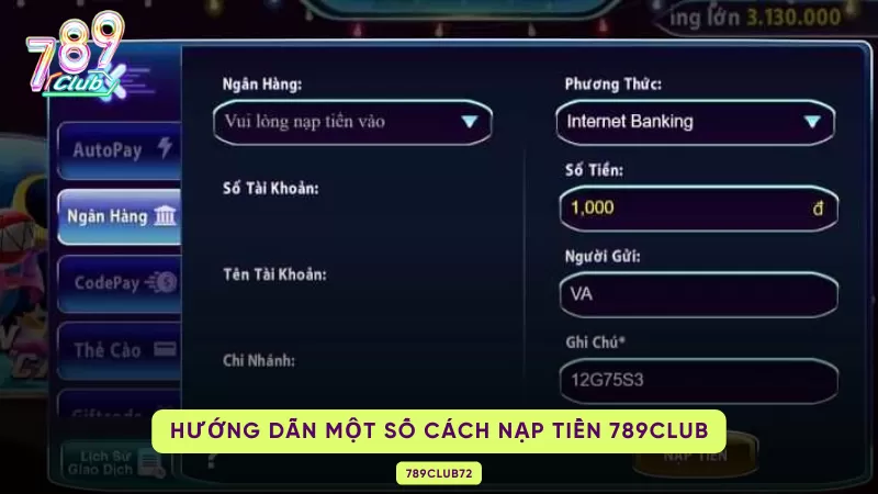 hướng dẫn cách nạp tiền 789club